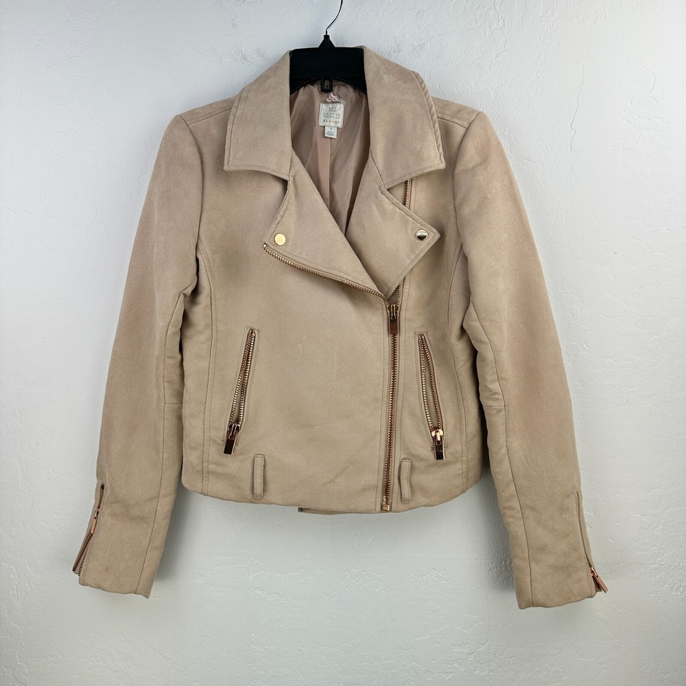 Lauren Conrad Runway Biker Jacket Women 8 Blush Pink Faux Suede Office Indie